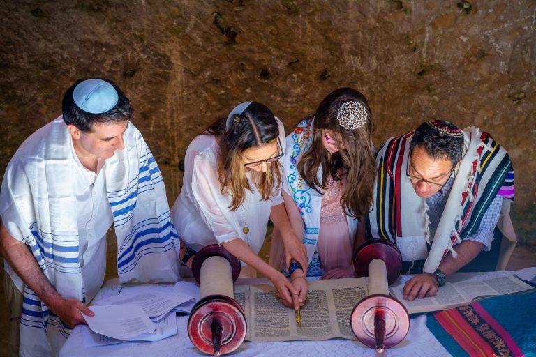 A family and rabbi at a bat mitzvah in Israel.