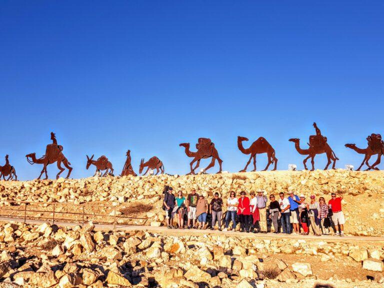 Jewish travelers in the desert in Israel.